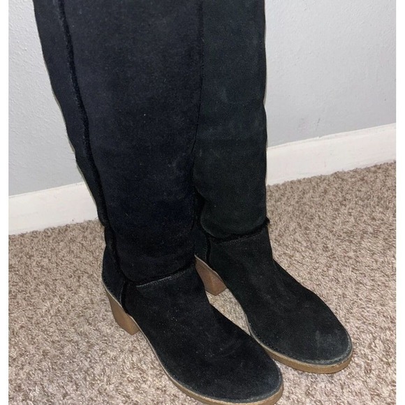 UGG Women Kasen Tall Waterproof Sheepskin Lined Black Suede Heel Boots size 7‎ - Picture 14 of 15